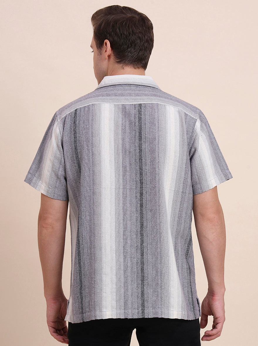 Black Striped Slim Fit Casual Shirt | JadeBlue