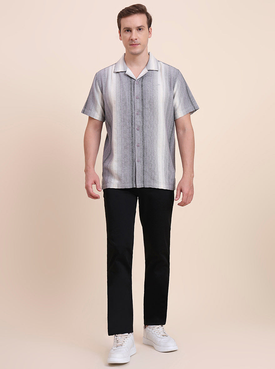 Black Striped Slim Fit Casual Shirt | JadeBlue