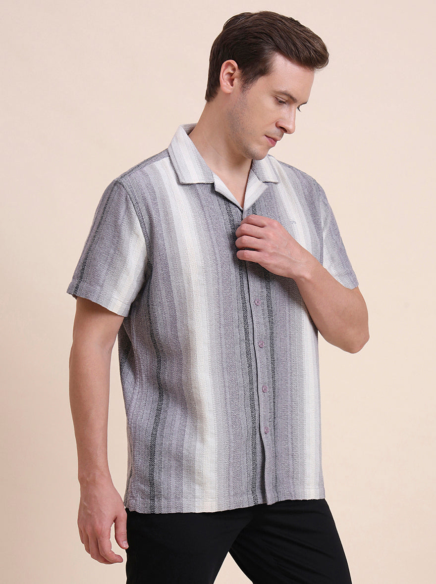 Black Striped Slim Fit Casual Shirt | JadeBlue