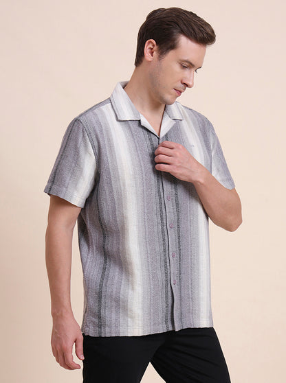 Black Striped Slim Fit Casual Shirt | JadeBlue