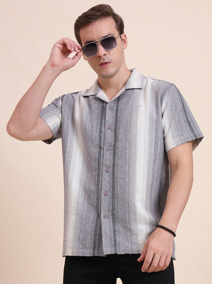 Black Striped Slim Fit Casual Shirt | JadeBlue