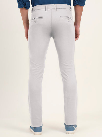 Sky Blue Solid Super Slim Fit Casual Trouser | Greenfibre