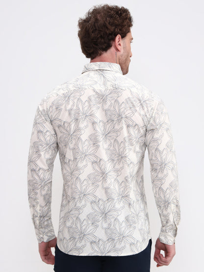 Beige Printed Slim Fit Casual Shirt | JadeBlue