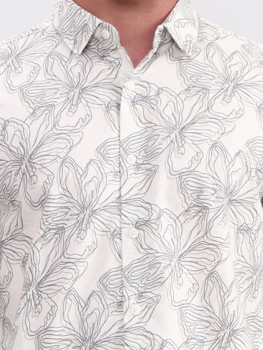 Beige Printed Slim Fit Casual Shirt | JadeBlue