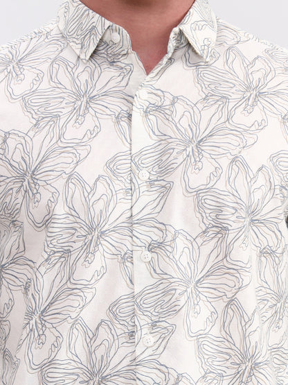 Beige Printed Slim Fit Casual Shirt | JadeBlue