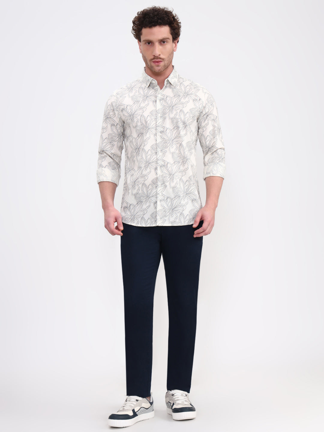 Beige Printed Slim Fit Casual Shirt | JadeBlue