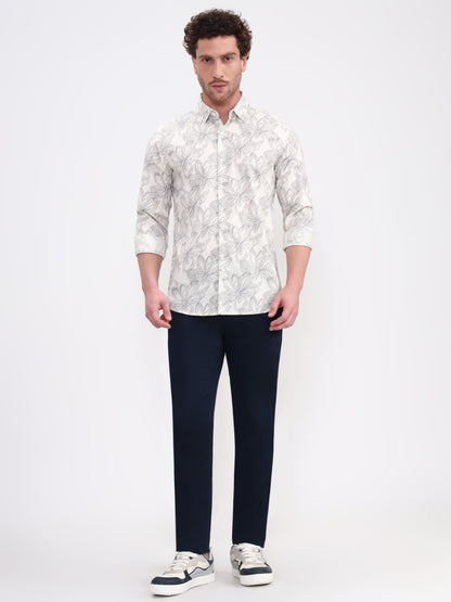 Beige Printed Slim Fit Casual Shirt | JadeBlue
