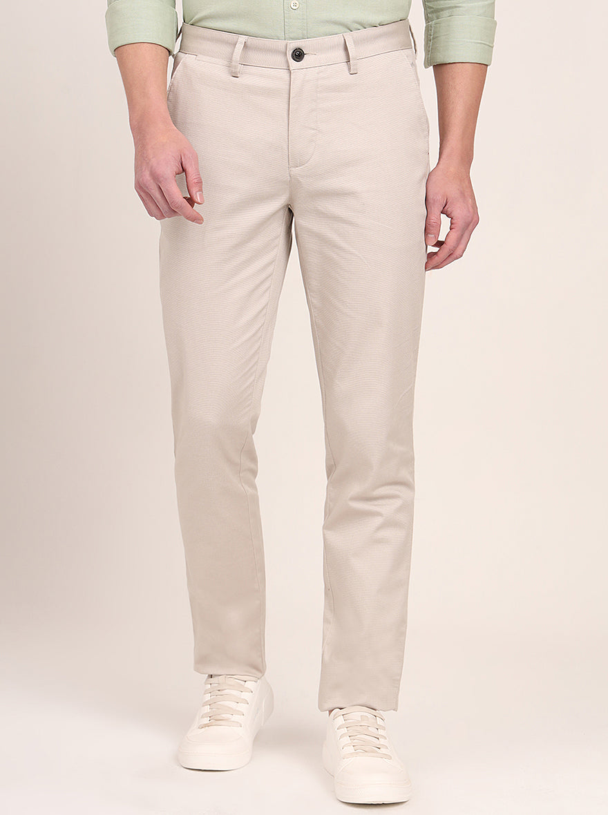 Fawn Beige Printed Uno Fit Casual Trouser | JadeBlue