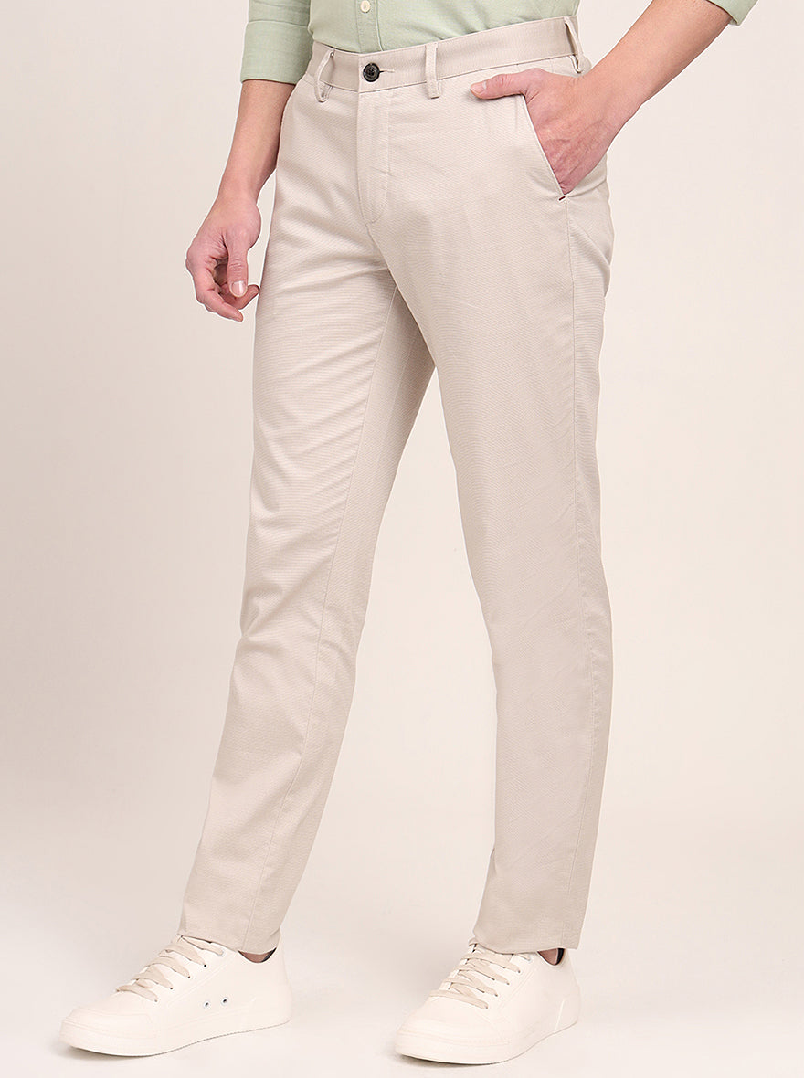 Fawn Beige Printed Uno Fit Casual Trouser | JadeBlue