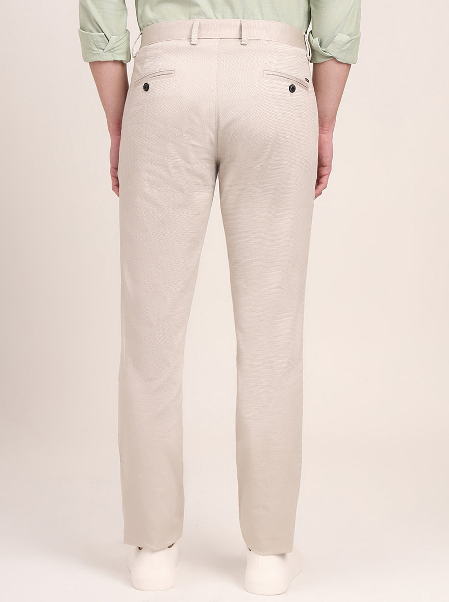 Fawn Beige Printed Uno Fit Casual Trouser | JadeBlue