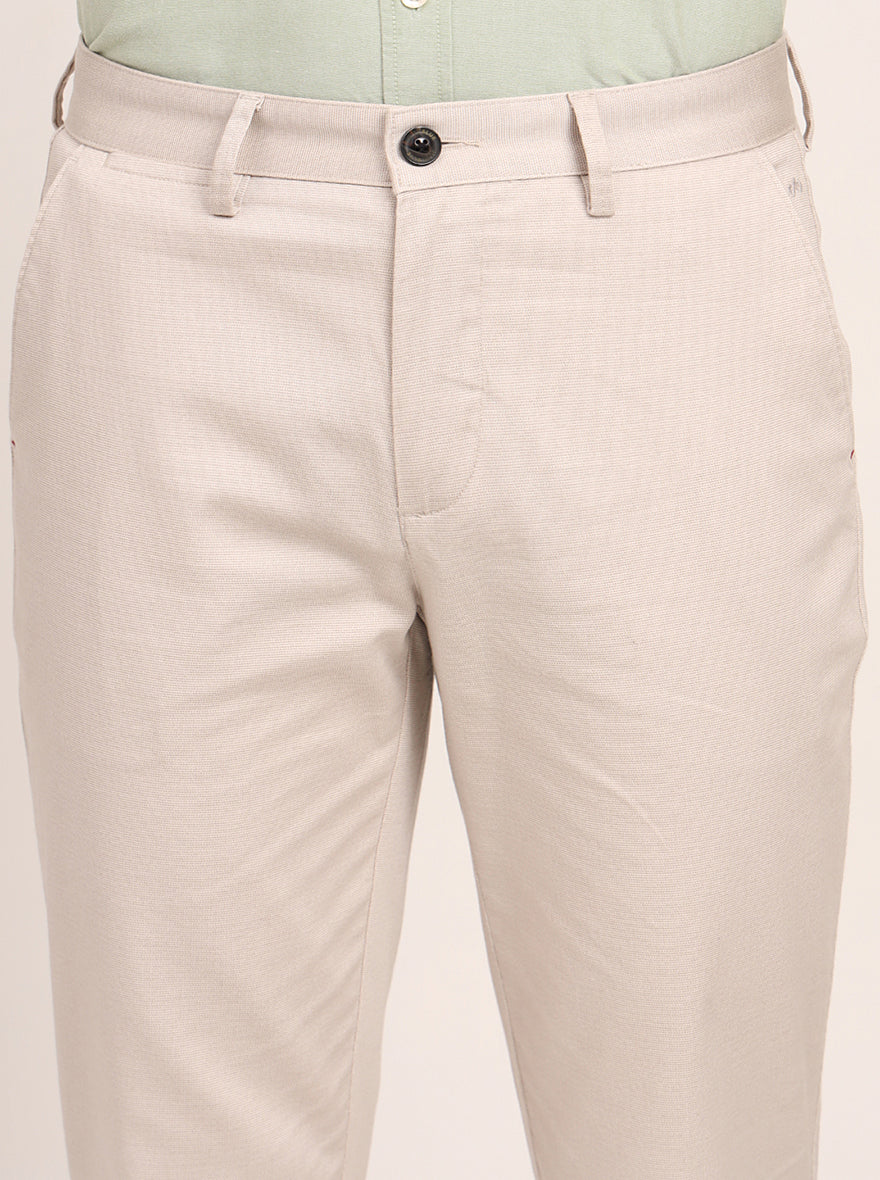 Fawn Beige Printed Uno Fit Casual Trouser | JadeBlue