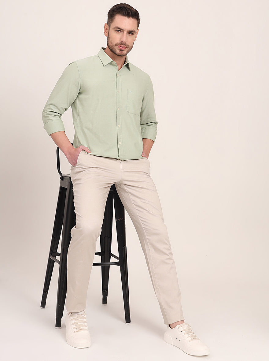 Fawn Beige Printed Uno Fit Casual Trouser | JadeBlue