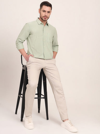 Fawn Beige Printed Uno Fit Casual Trouser | JadeBlue