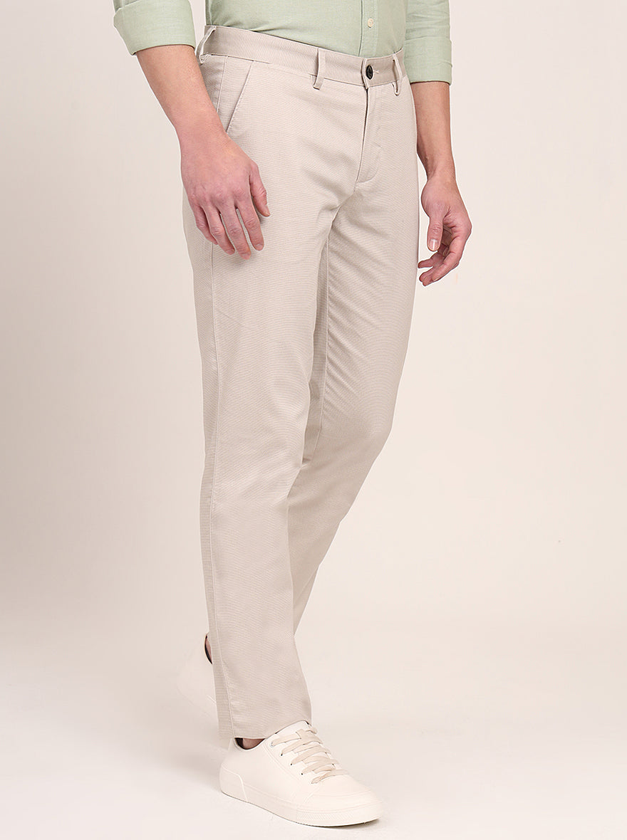 Fawn Beige Printed Uno Fit Casual Trouser | JadeBlue