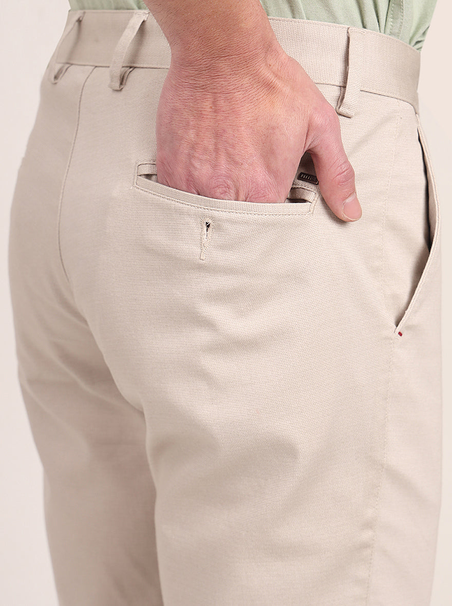 Fawn Beige Printed Uno Fit Casual Trouser | JadeBlue