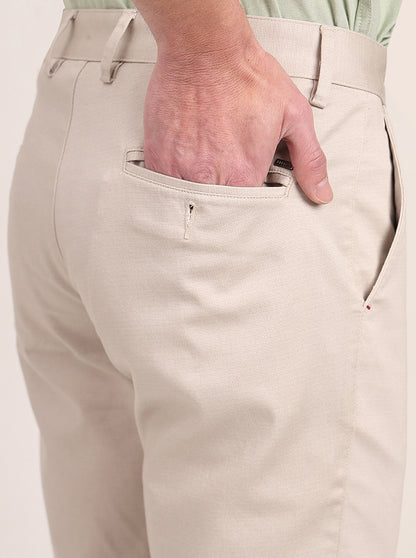 Fawn Beige Printed Uno Fit Casual Trouser | JadeBlue