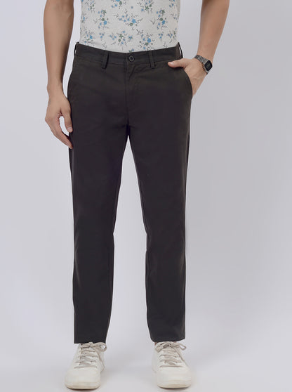 Olive Green Solid Uno Fit Casual Trouser | JadeBlue