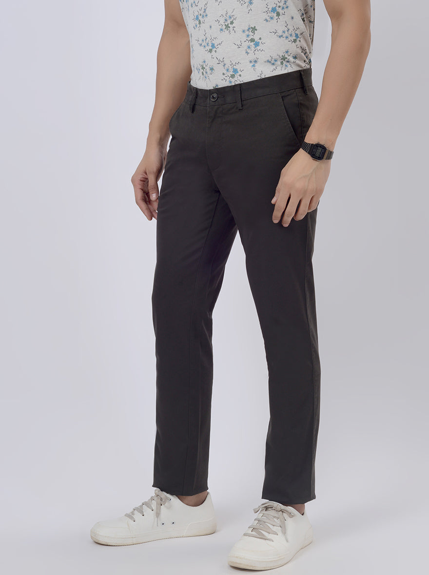 Olive Green Solid Uno Fit Casual Trouser | JadeBlue