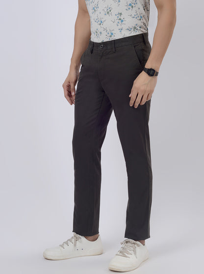 Olive Green Solid Uno Fit Casual Trouser | JadeBlue