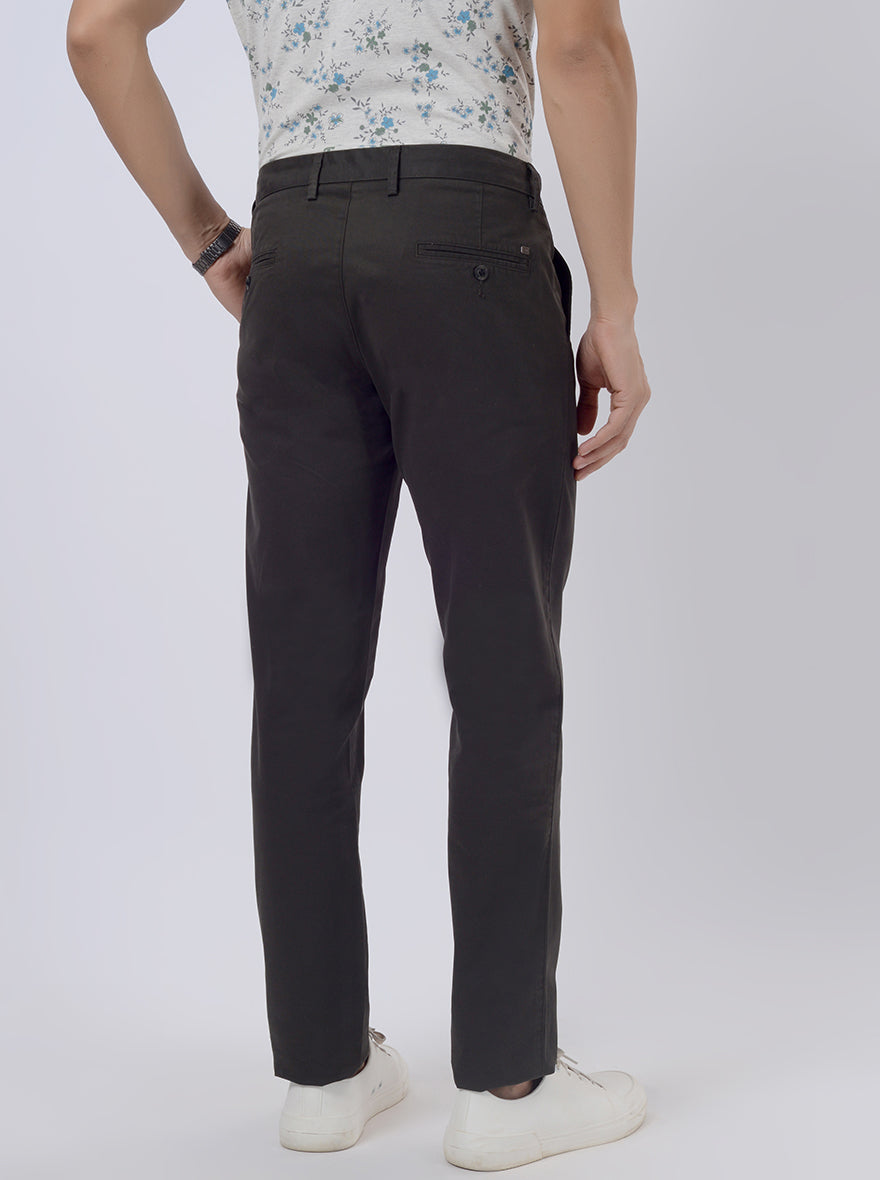 Olive Green Solid Uno Fit Casual Trouser | JadeBlue