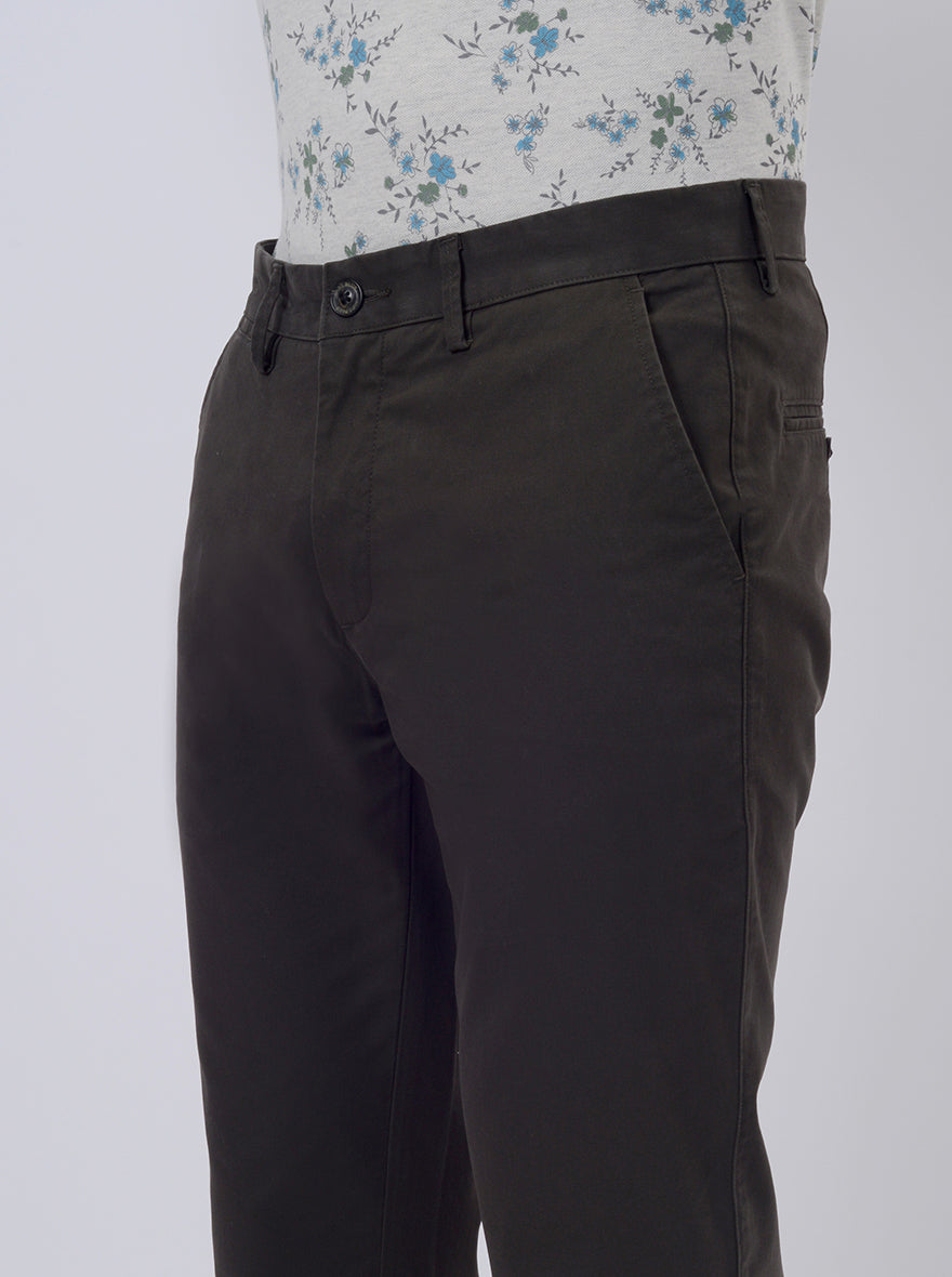 Olive Green Solid Uno Fit Casual Trouser | JadeBlue