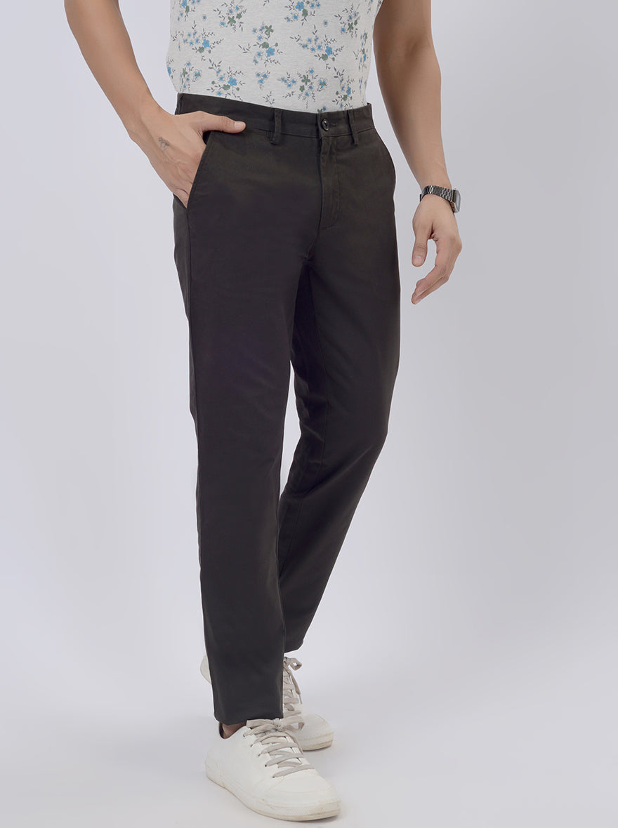 Olive Green Solid Uno Fit Casual Trouser | JadeBlue
