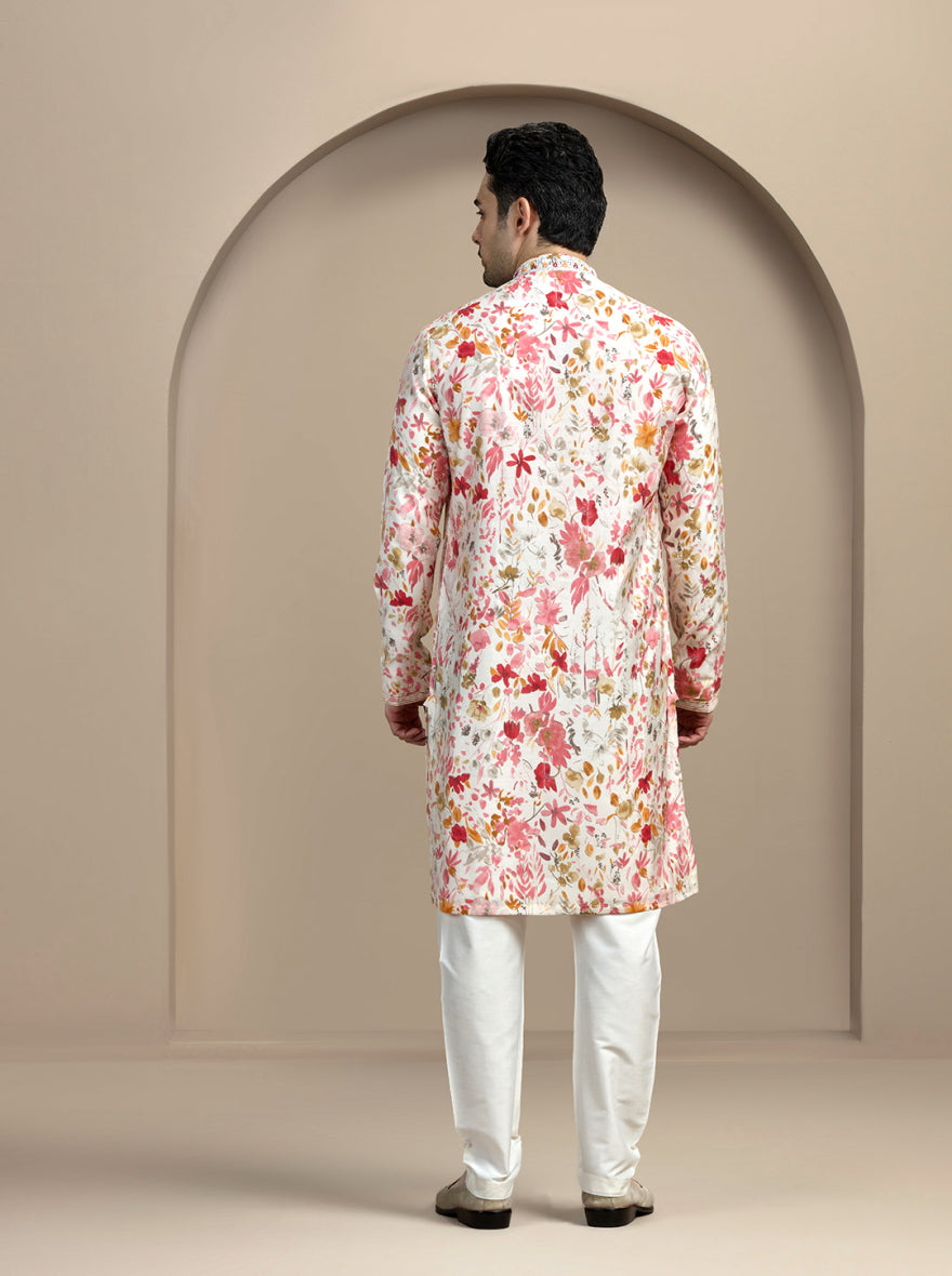 Cream & Pink Printed Kurta Pajama | Virasana