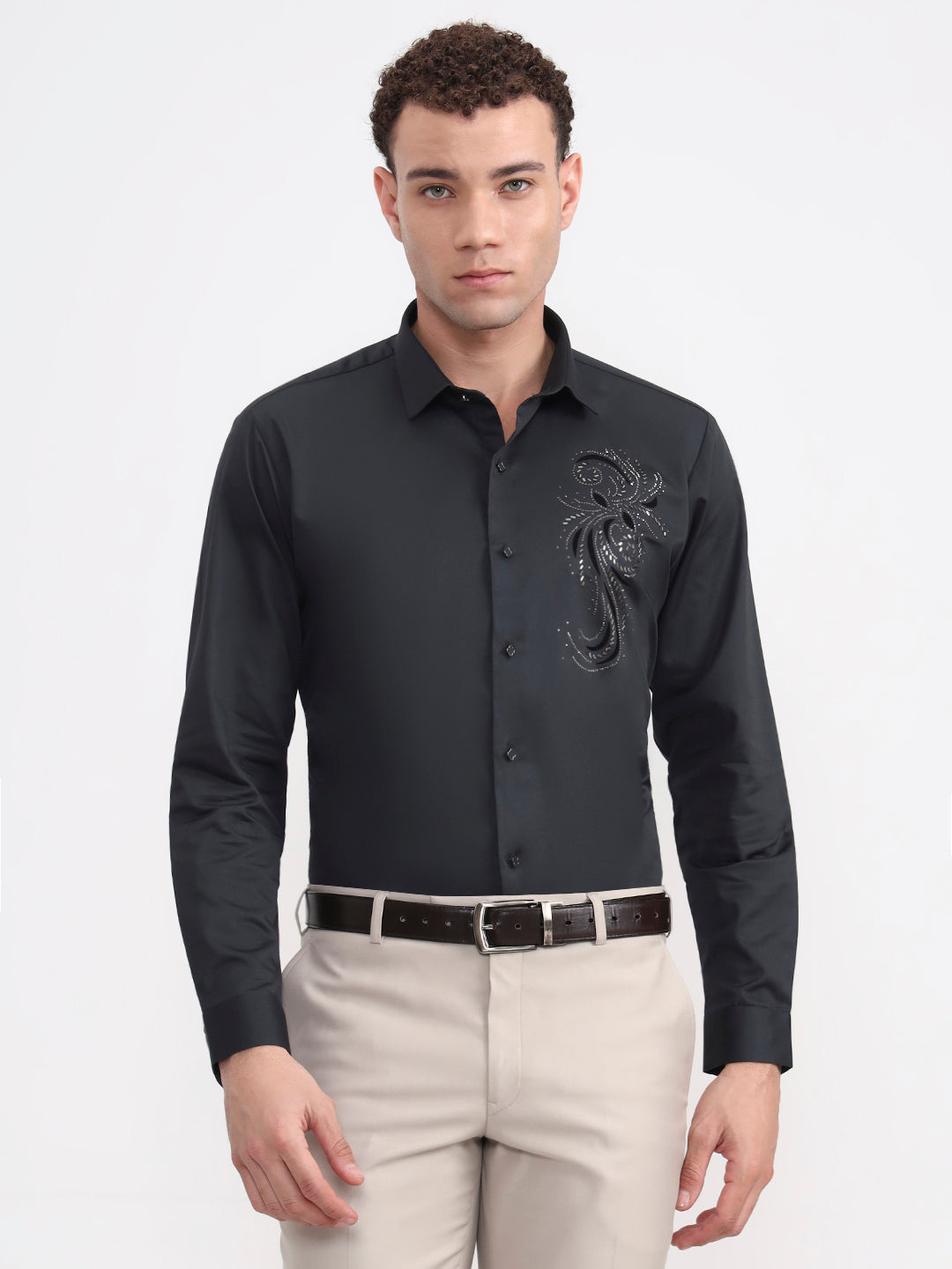 Green Solid Slim Fit Party Wear Shirt | Wyre