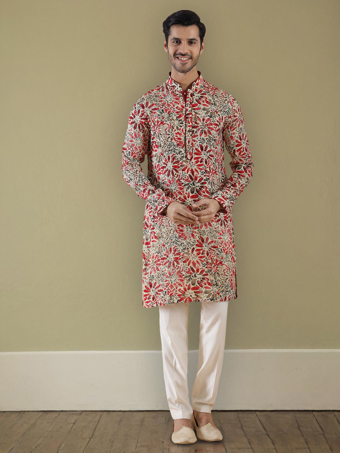 Cream Maroon Printed Kurta | The Kurta Company