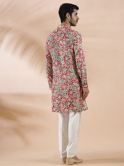 Cream Maroon Printed Kurta | The Kurta Company