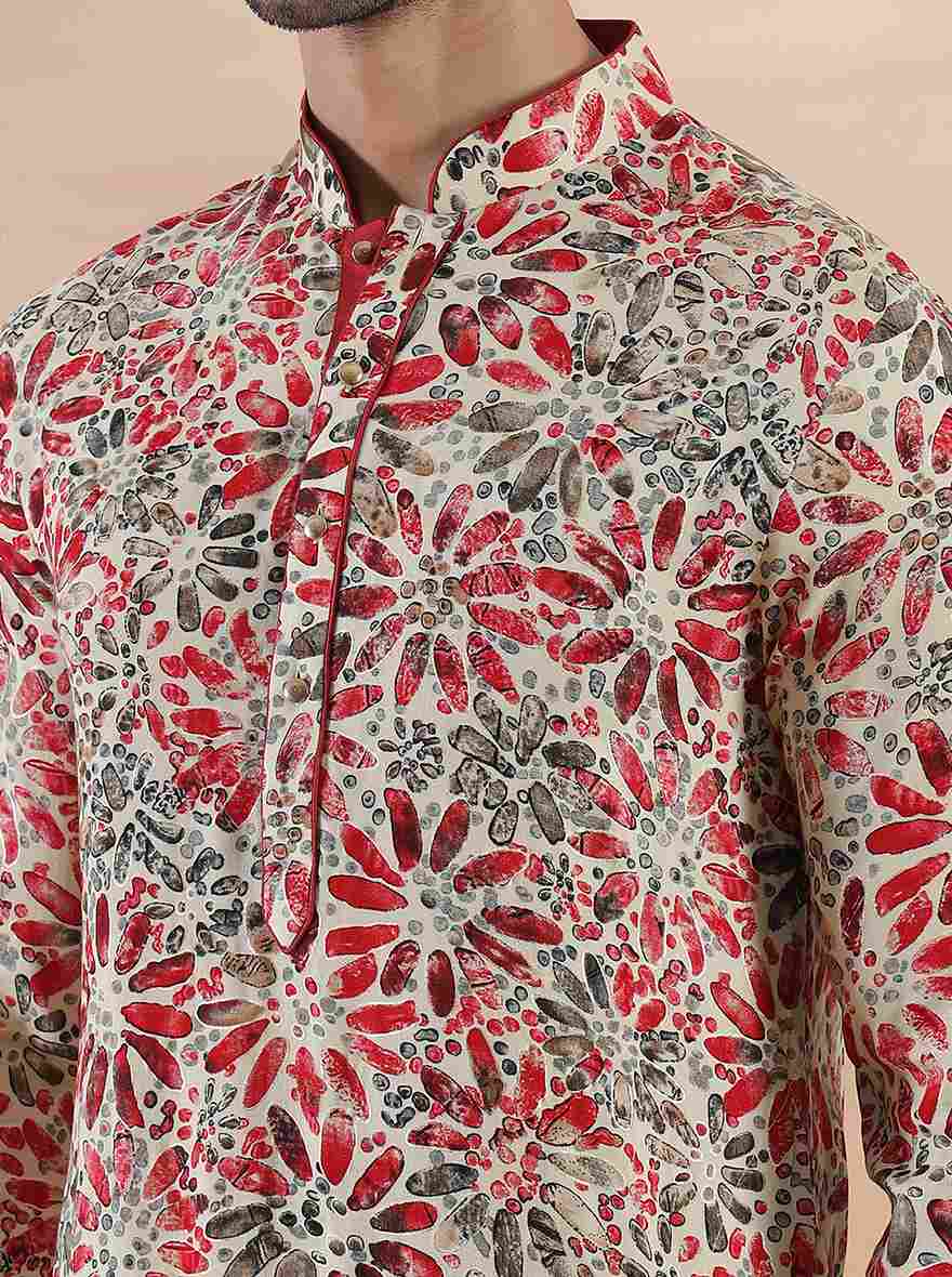 Cream Maroon Printed Kurta | The Kurta Company