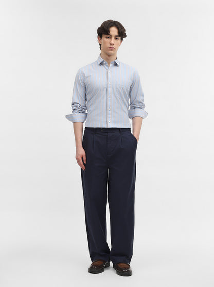 Blue & Grey Striped Tailored Fit Semi Casual Shirt | JadeBlue