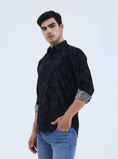 Navy Blue Printed Slim Fit Casual Shirt | JadeBlue