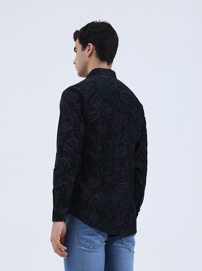 Navy Blue Printed Slim Fit Casual Shirt | JadeBlue
