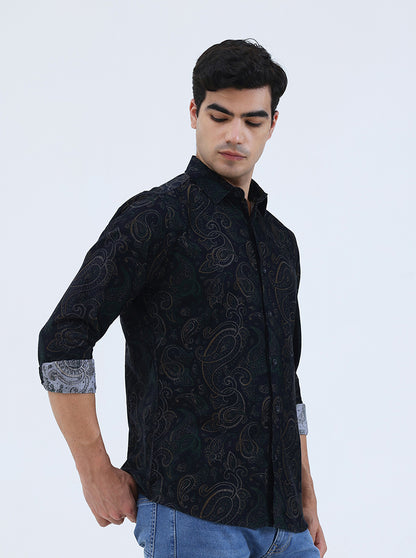 Navy Blue Printed Slim Fit Casual Shirt | JadeBlue