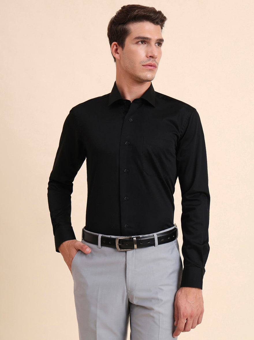 Black Solid Slim Fit Formal Shirt | Metal