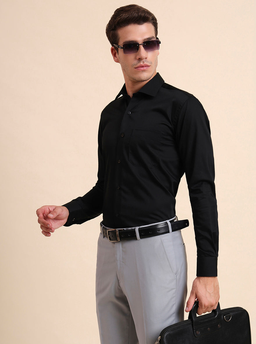Black Solid Slim Fit Formal Shirt | Metal