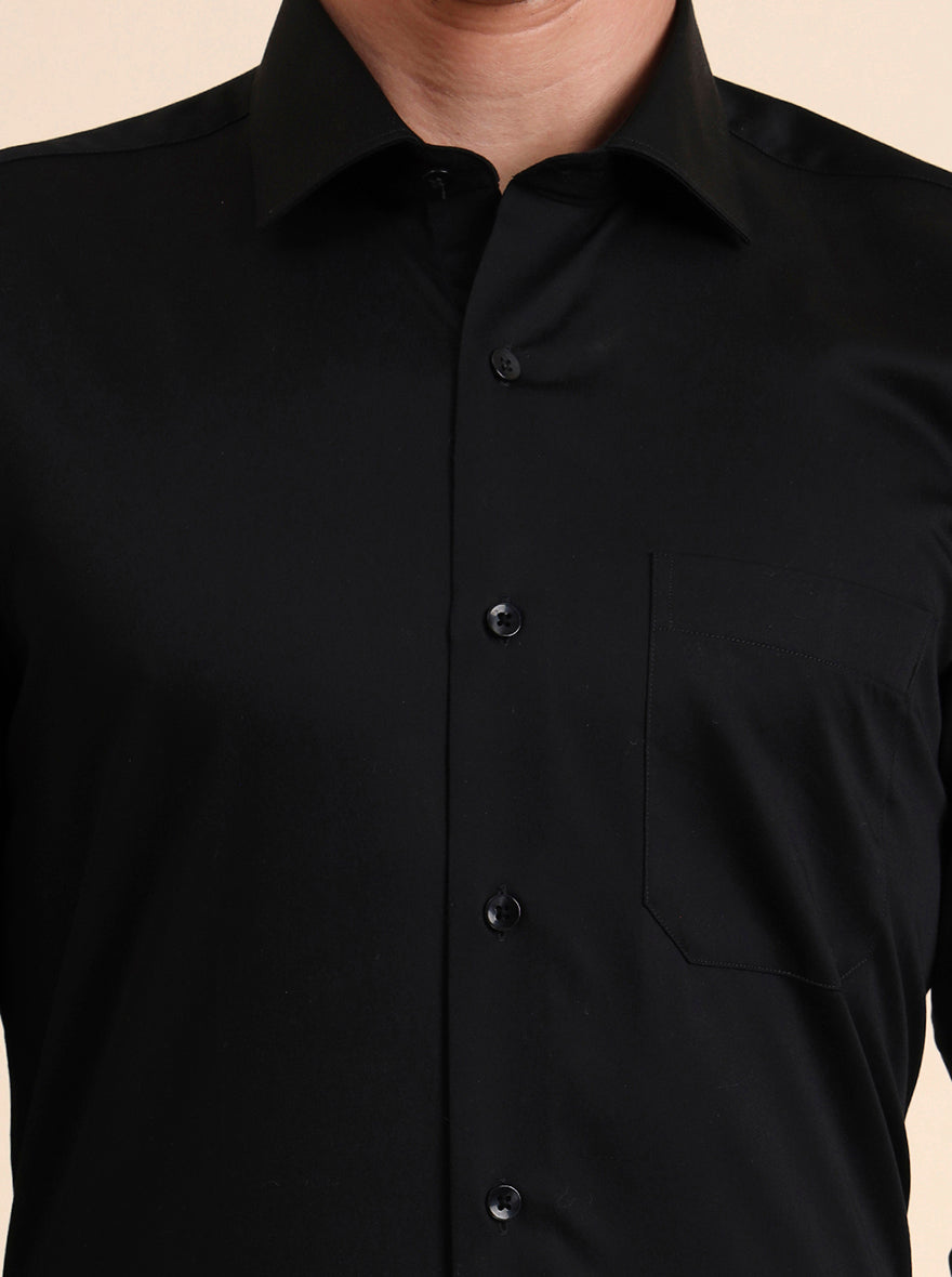 Black Solid Slim Fit Formal Shirt | Metal