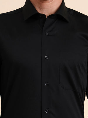 Black Solid Slim Fit Formal Shirt | Metal