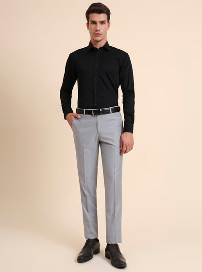 Black Solid Slim Fit Formal Shirt | Metal
