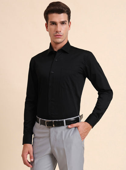 Black Solid Slim Fit Formal Shirt | Metal