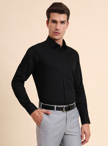 Black Solid Slim Fit Formal Shirt | Metal