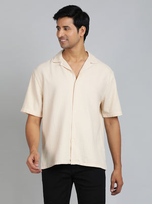 Cream Dobby Slim Fit Casual Shirt | JadeBlue