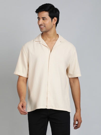 Cream Dobby Slim Fit Casual Shirt | JadeBlue