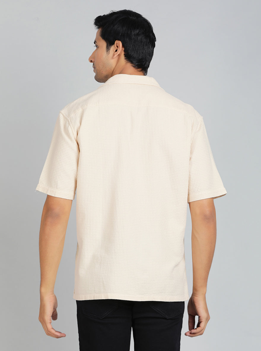 Cream Dobby Slim Fit Casual Shirt | JadeBlue