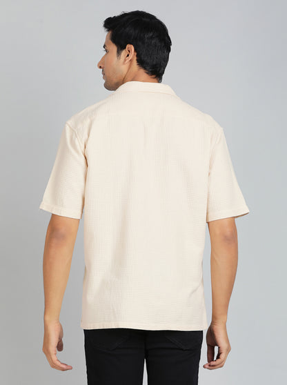 Cream Dobby Slim Fit Casual Shirt | JadeBlue