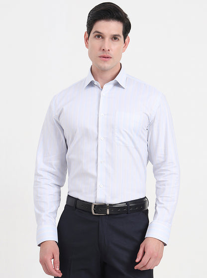 Sky Blue & White Striped Regular Fit Formal Shirt | JadeBlue