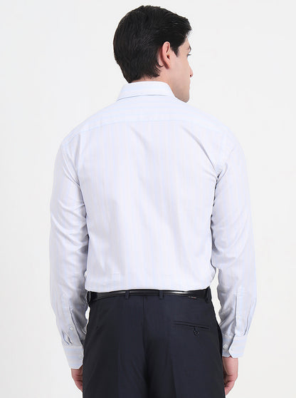 Sky Blue & White Striped Regular Fit Formal Shirt | JadeBlue