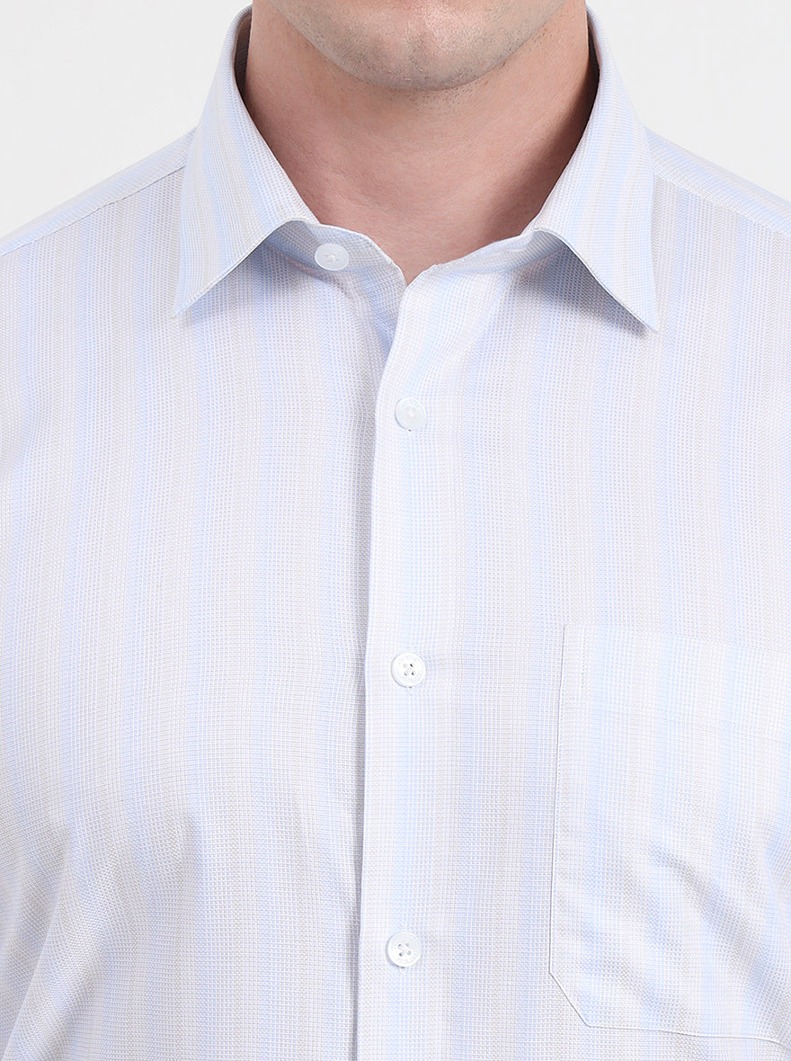 Sky Blue & White Striped Regular Fit Formal Shirt | JadeBlue
