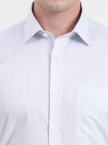 Sky Blue & White Striped Regular Fit Formal Shirt | JadeBlue